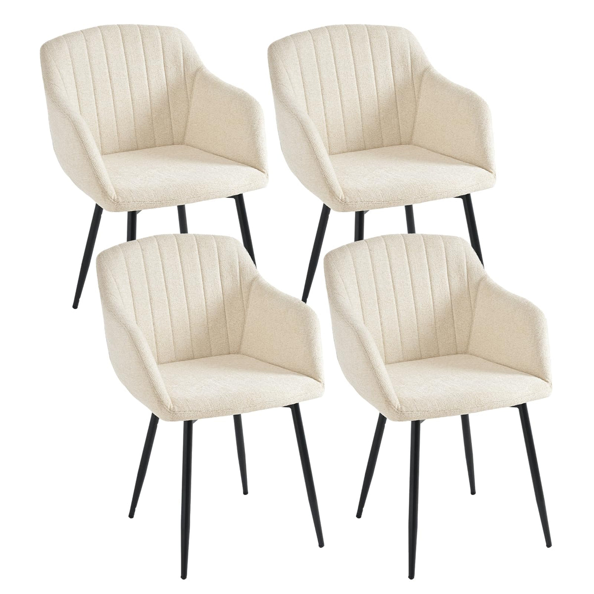 Esszimmerstühle Beige 4er Set mit Armlehnen, Modern Polsterstühle Leinen, Küchenstühle mit Metallgestell für Esszimmer, Wohnzimmer, Küche