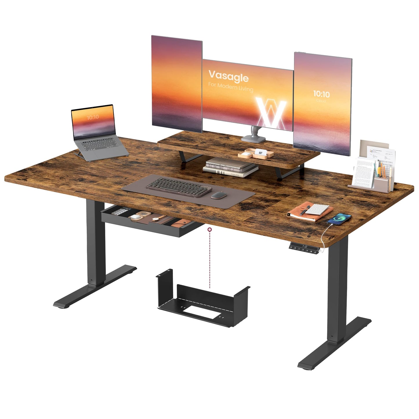 VASAGLE Höhenverstellbarer Schreibtisch, 160 x 80 cm, USB-C-Anschluss