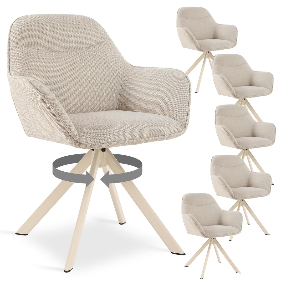 6er Set Esszimmerstühle Drehbar mit Armlehne, 360° Drehstuhl Polsterstuhl Samt Modern Küchenstuhl mit Metallbeine für Esszimmer, Wohnzimmer, Büro, Dunkelgrau
