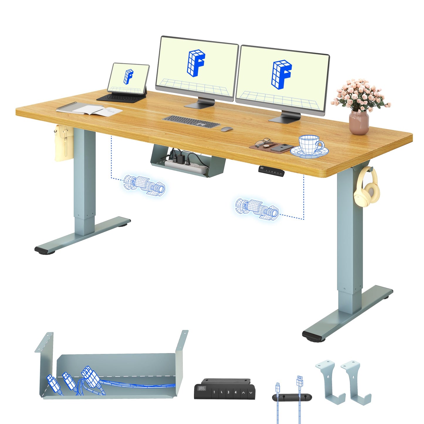 FLEXISPOT Höhenverstellbarer Schreibtisch elektrisch, Doppelmotor 160x80 cm