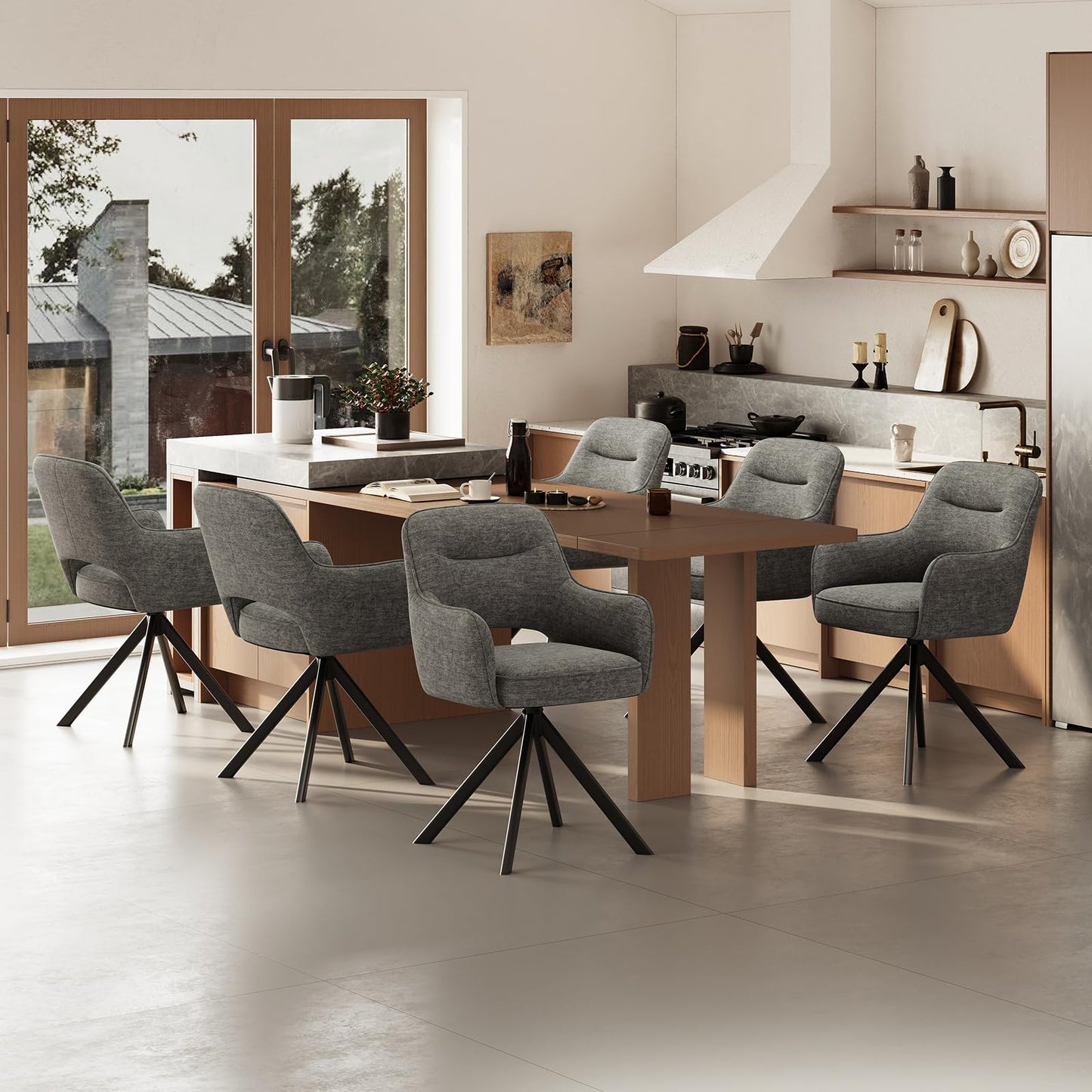 COLAMY Drehstühle für Esszimmer, 2er Set, Drehbare Polsterstühle mit Armlehnen und Rückenlehne, Bequeme Küchenstühle für Wohnzimmer & Essbereich, Beige