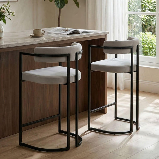 chairus Barhocker 2er Set mit Lehne Kunstfell bar Stool Tresenhocker Weiß