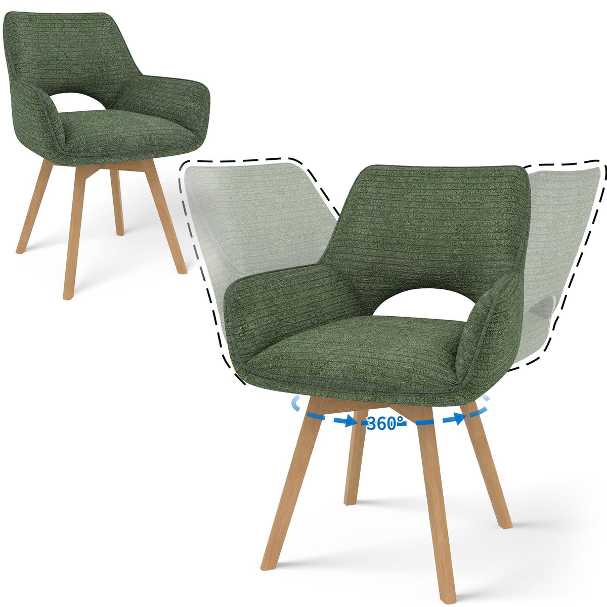 JIJIAN 2er Set 360° Drehbare Esszimmerstühle mit Armlehnen, Grün