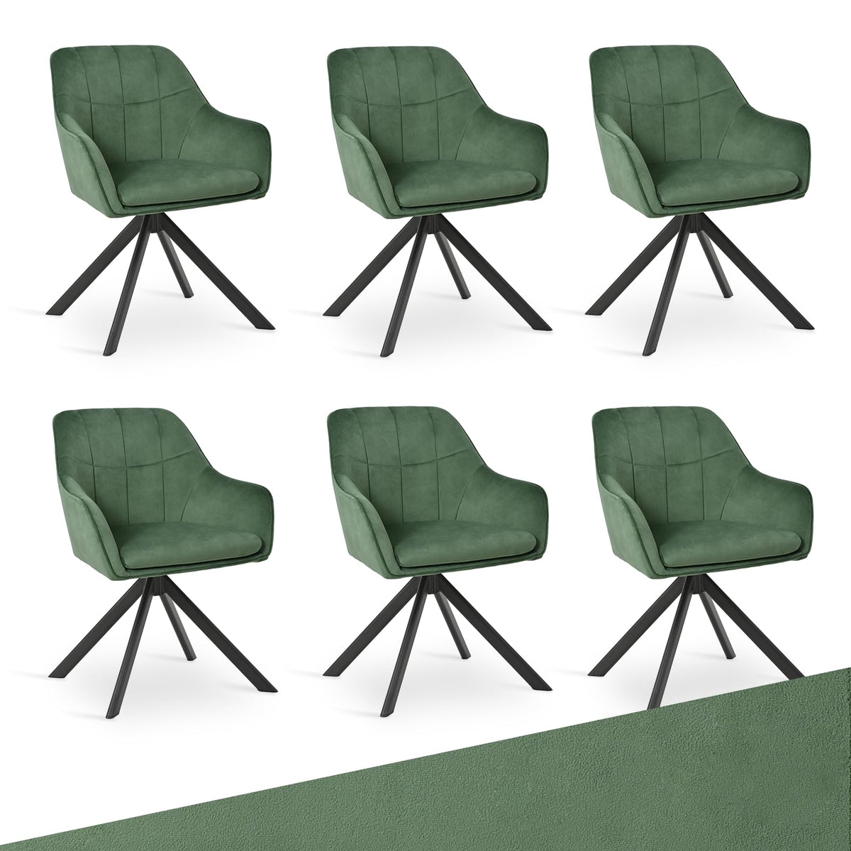 Drehstuhl Esszimmer 4er Set Samt Grün mit Armlehne Polsterstuhl Esszimmerstühle drehbar Küchenstuhl mit Metallbeine für Wohnzimmer Esszimmer