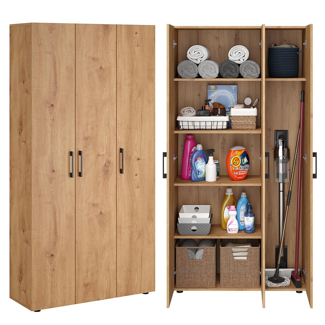 Bellamio Apol Besenschrank 60 cm breit, Weiß, Staubsaugerfach, Stauraum