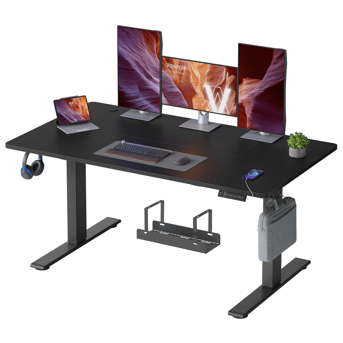 VASAGLE Höhenverstellbarer Schreibtisch, 160 x 80 cm, USB-C-Anschluss