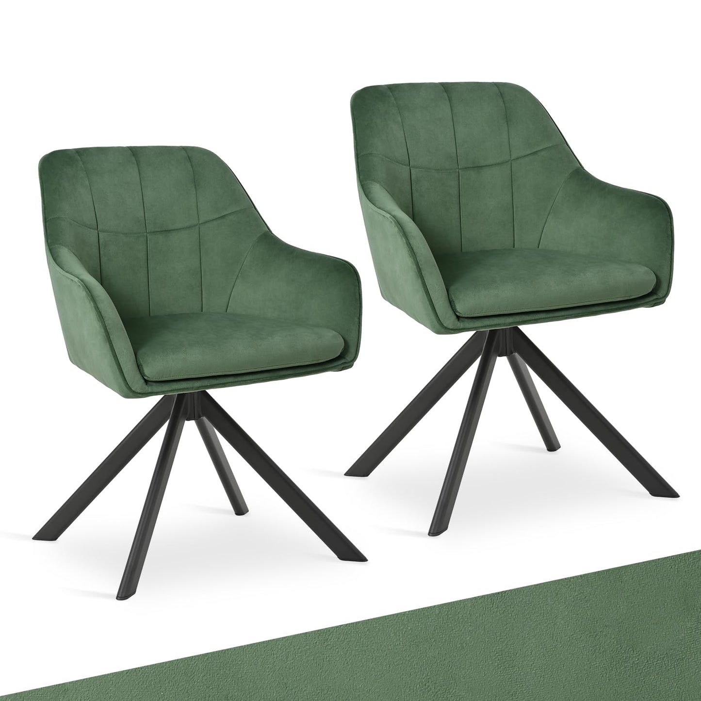 Drehstuhl Esszimmer 4er Set Samt Grün mit Armlehne Polsterstuhl Esszimmerstühle drehbar Küchenstuhl mit Metallbeine für Wohnzimmer Esszimmer