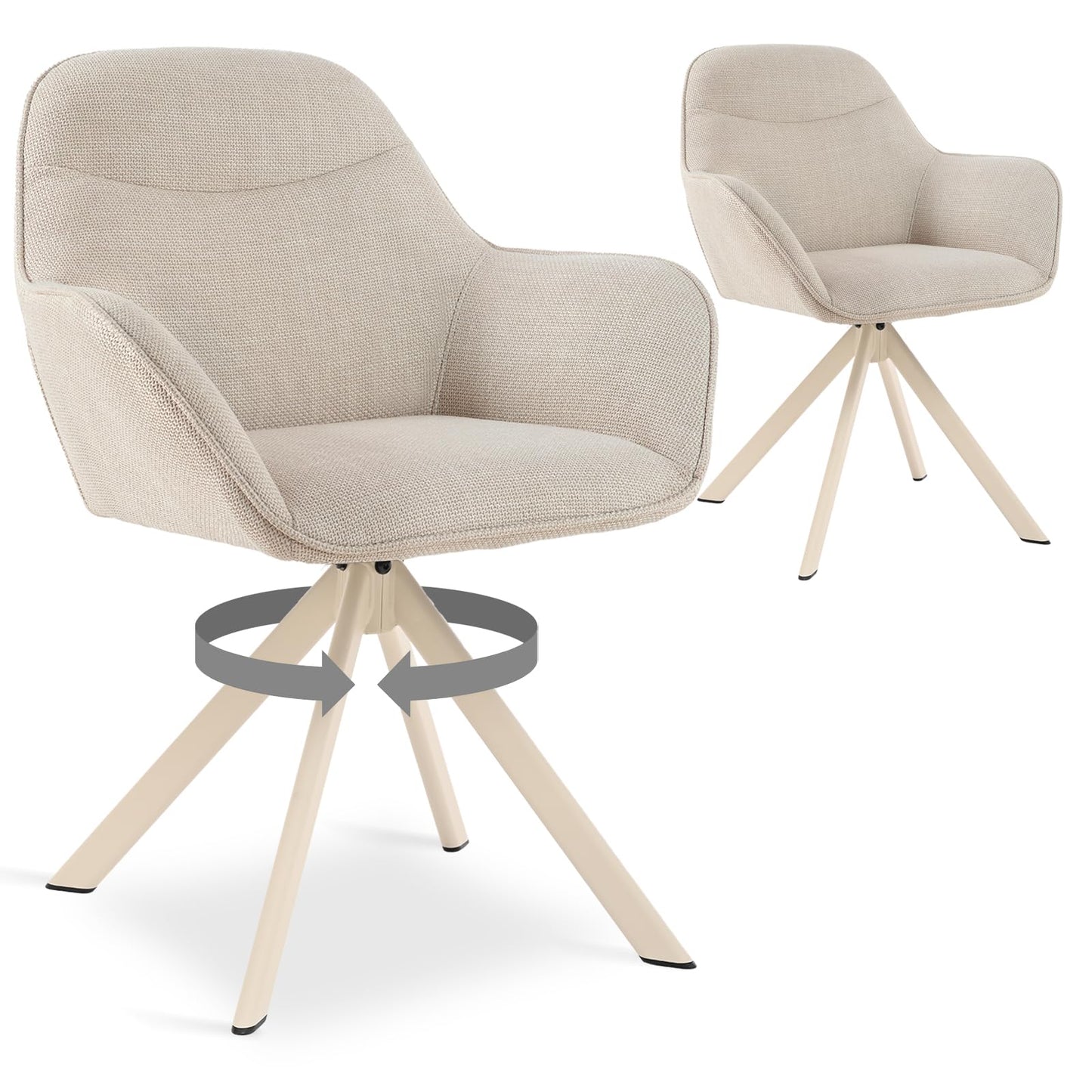 6er Set Esszimmerstühle Drehbar mit Armlehne, 360° Drehstuhl Polsterstuhl Samt Modern Küchenstuhl mit Metallbeine für Esszimmer, Wohnzimmer, Büro, Dunkelgrau