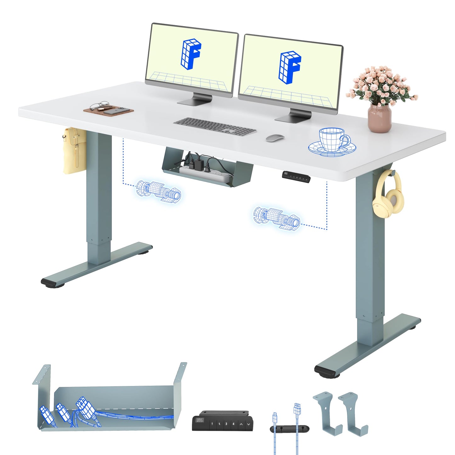 FLEXISPOT Höhenverstellbarer Schreibtisch elektrisch, Doppelmotor 160x80 cm