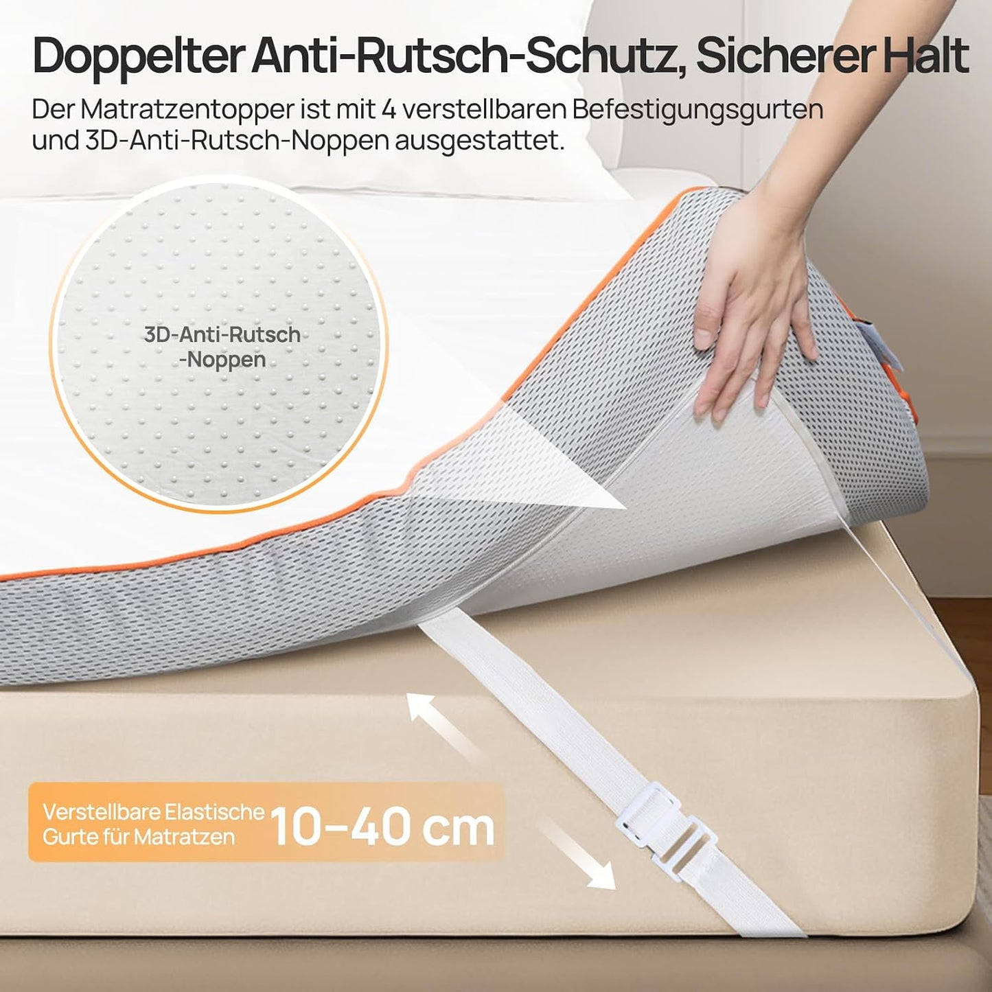 MULISOFT Topper 180x200 cm 7,5 cm H3/H4 – Gel Memory Foam Matratzentopper mit 7-Zonen, waschbarem Bezug & Anti-Rutsch