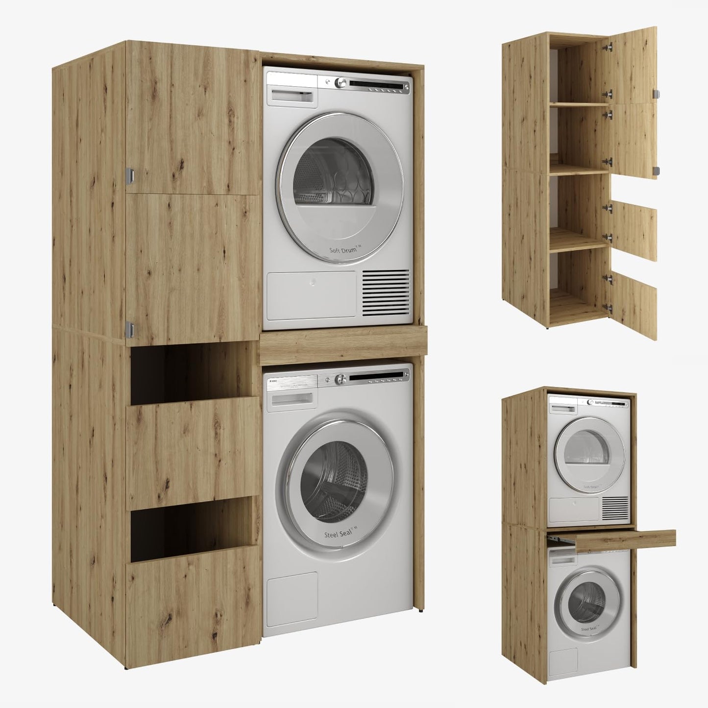 PLATAN ROOM Hochschrank Badschrank Waschmaschine Trockner Schrank Waschmaschinenschrank für Waschmaschine & Wäschetrockner Überbauschrank 187 x 65 x 66 cm Badregal (Weiß, 66 cm breit)