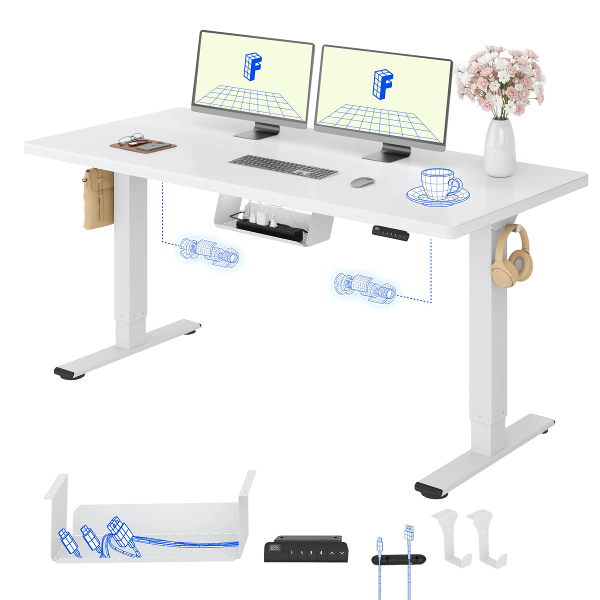 FLEXISPOT Höhenverstellbarer Schreibtisch elektrisch, Doppelmotor 160x80 cm