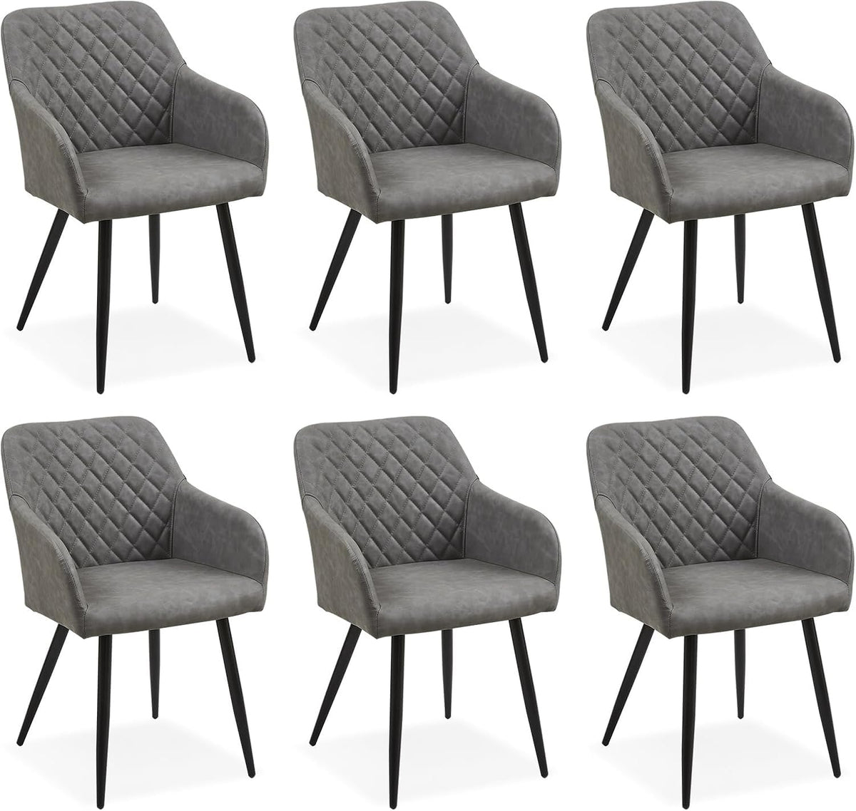 CLIPOP Esszimmerstühle 4er Set, Küchenstühle Grau Kunstlederstoff stühle Polsterstühle mit Armlehne Metallbeine Polstersessel Stühle für Esszimmer Küche (4, Kunstleder Grau)