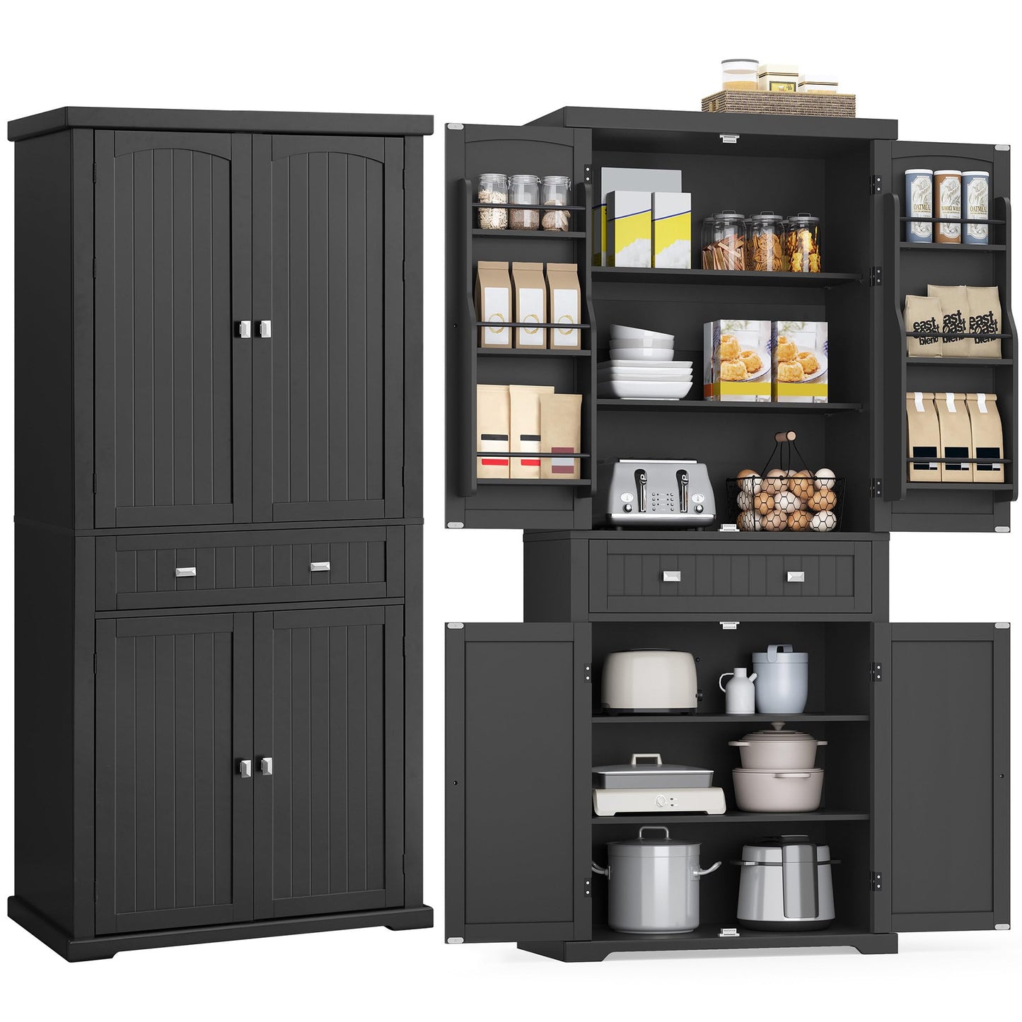 VASAGLE Küchenschrank, Mehrzweckschrank freistehend, 76 x 40 x 182 cm