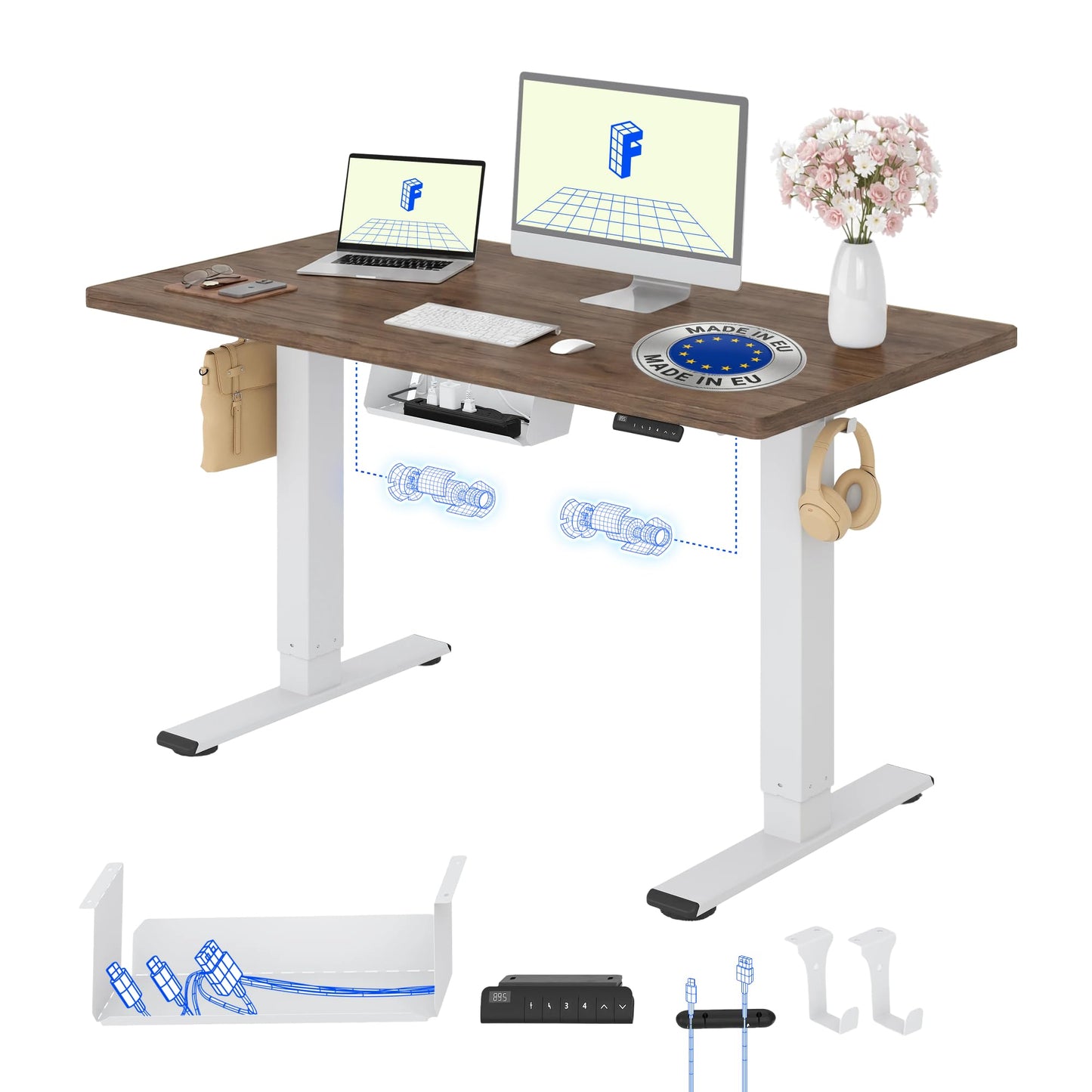 FLEXISPOT Höhenverstellbarer Schreibtisch elektrisch, Doppelmotor 160x80 cm