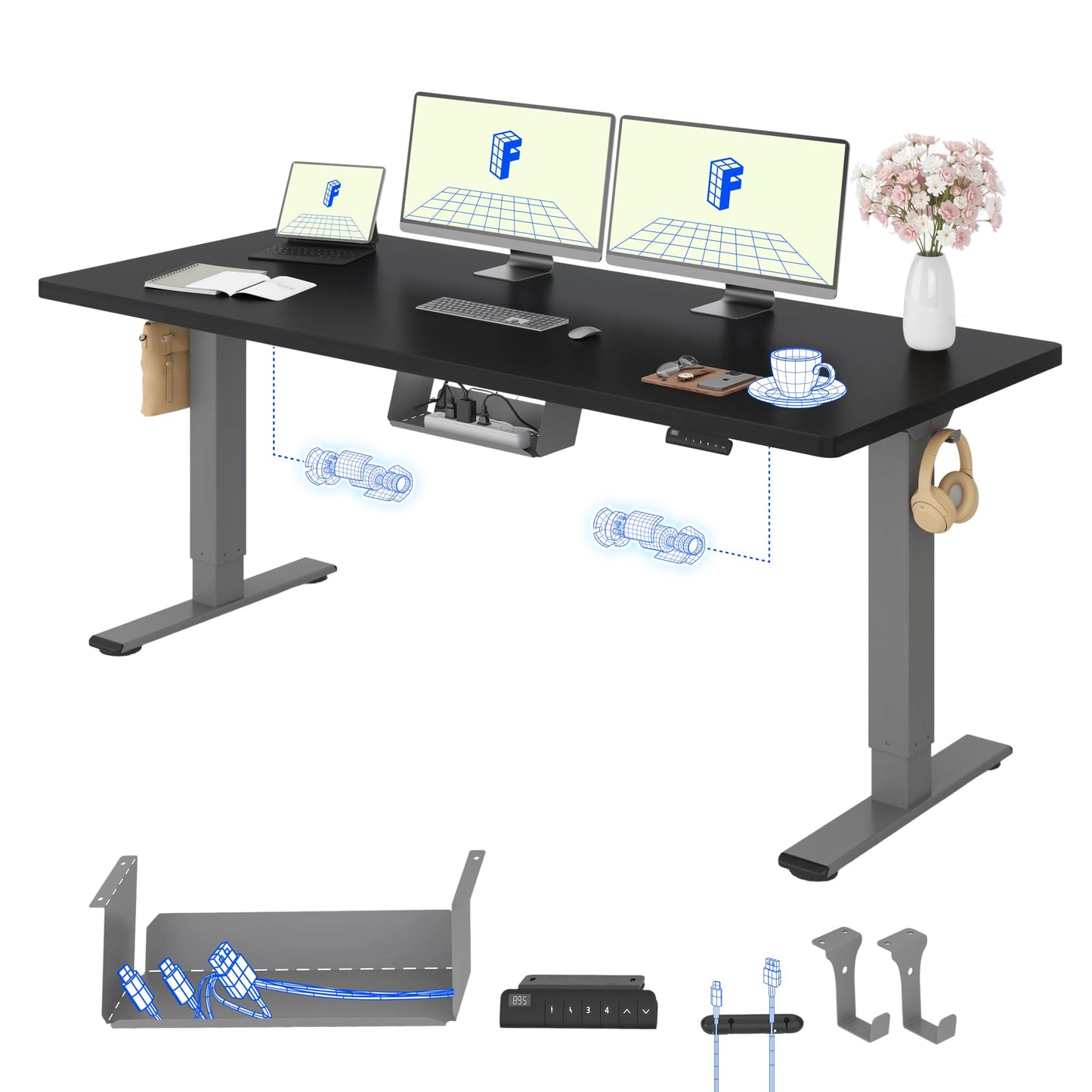 FLEXISPOT Höhenverstellbarer Schreibtisch elektrisch, Doppelmotor 160x80 cm