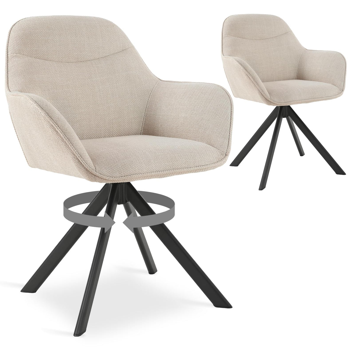 Esszimmerstühle Drehbar 4er Set mit Armlehne, 360° drehbar, Polsterstuhl Leinen, Drehstuhl Esszimmer Beige, Küchenstuhl mit Metallbeine für Esszimmer, Wohnzimmer, Büro