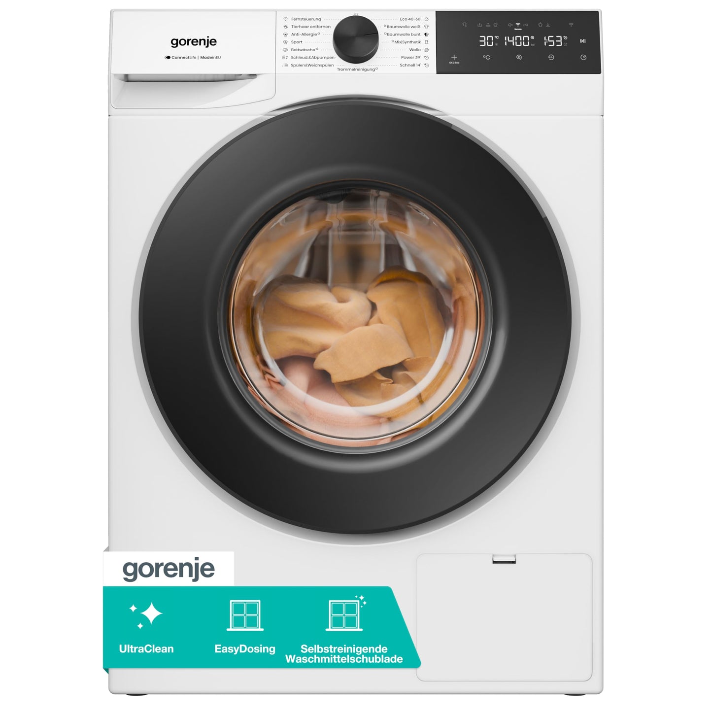 Gorenje WGAM474A Waschmaschine mit Dampffunktion /7 KG /1400 U-Min/ConnectLife /15 Programme/UltraClean/EasyDosing/SteamTech/Inverter PowerDrive /20% besser als Energieeffizienzklasse A/Weiß