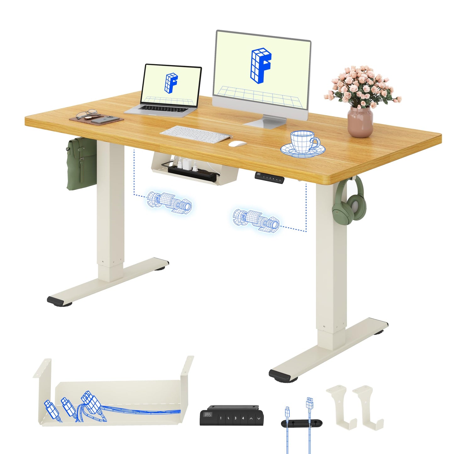 FLEXISPOT Höhenverstellbarer Schreibtisch elektrisch, Doppelmotor 160x80 cm