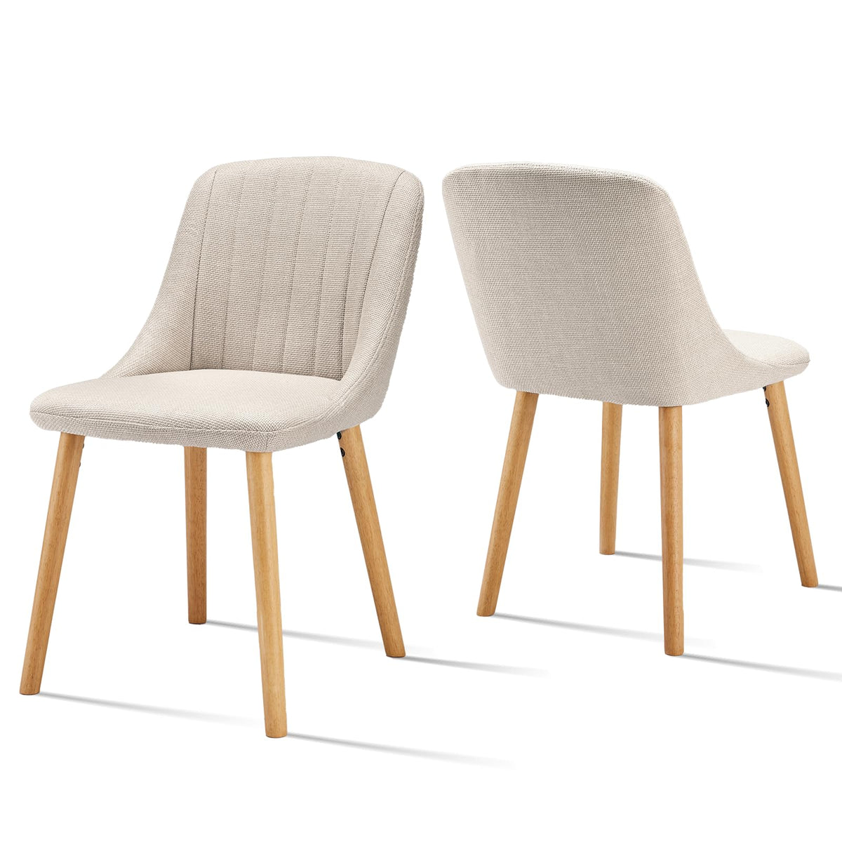 Esszimmerstühle Beige 4er Set Holzbeine Polsterstuhl Küchenstuhl aus Polyester Stühle Esszimmer Wohnzimmerstuhl für Esszimmer Küche Büro