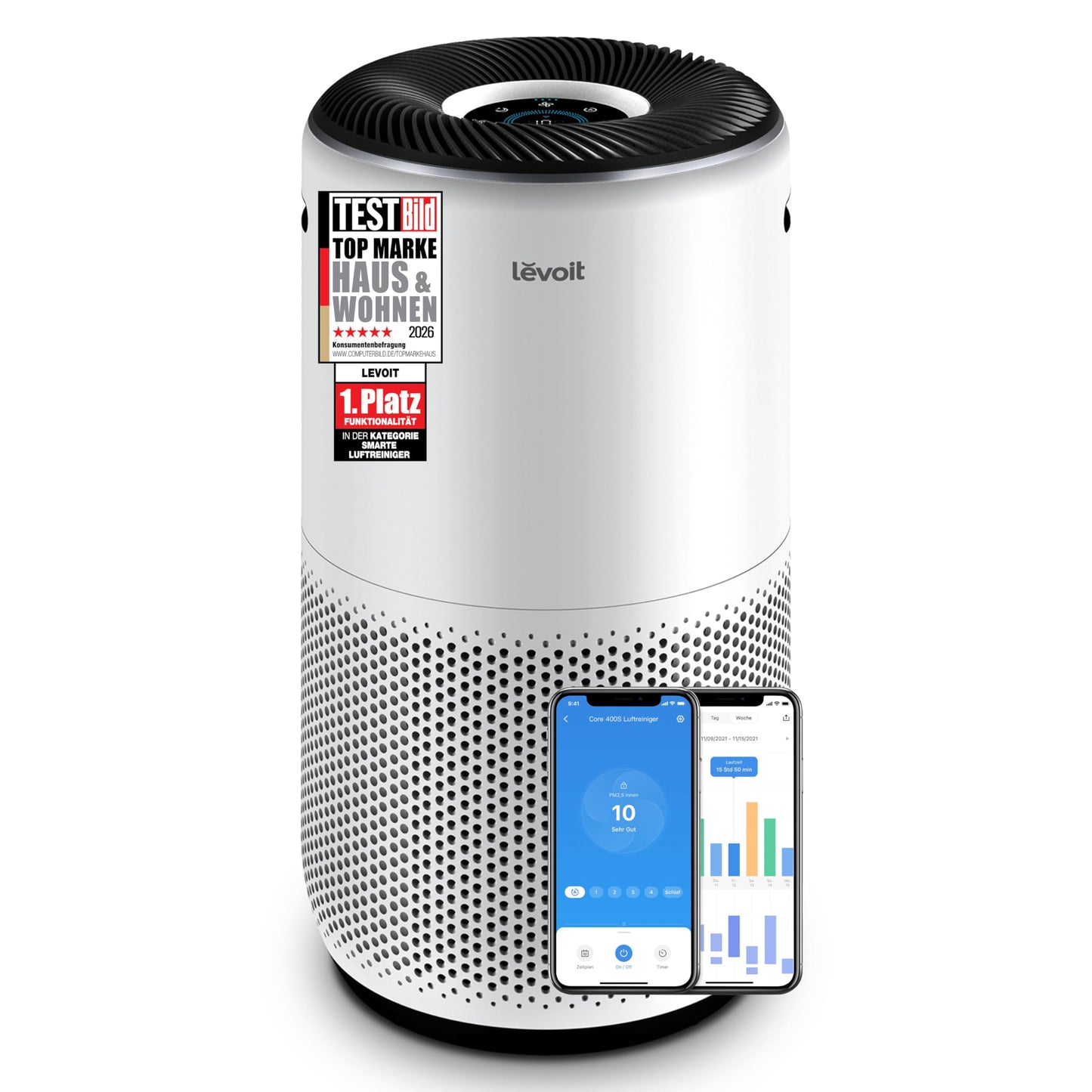 Levoit Core 300S Luftreiniger Allergiker mit APP, Auto-Modus, bis 50㎡, Weiß