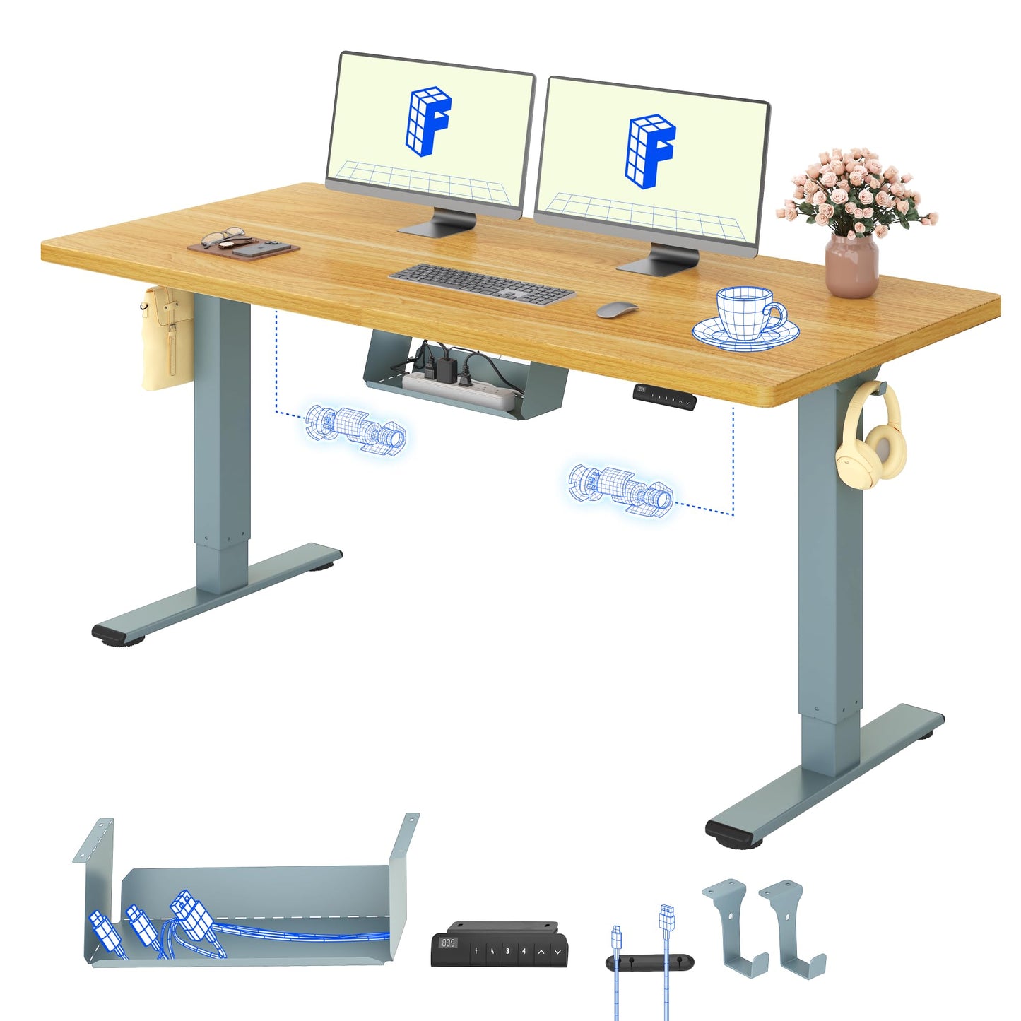 FLEXISPOT Höhenverstellbarer Schreibtisch elektrisch, Doppelmotor 160x80 cm