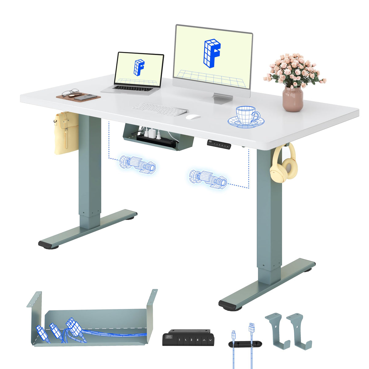 FLEXISPOT Höhenverstellbarer Schreibtisch elektrisch, Doppelmotor 160x80 cm