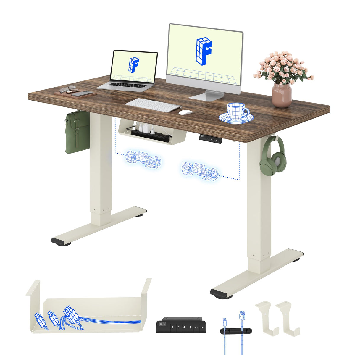 FLEXISPOT Höhenverstellbarer Schreibtisch elektrisch, Doppelmotor 160x80 cm