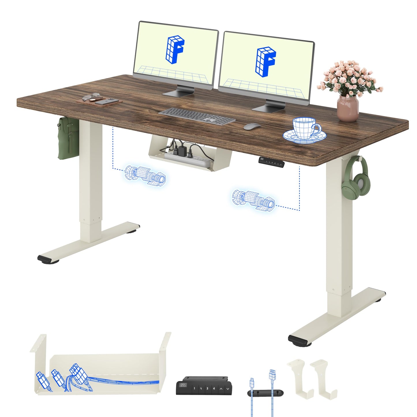 FLEXISPOT Höhenverstellbarer Schreibtisch elektrisch, Doppelmotor 160x80 cm