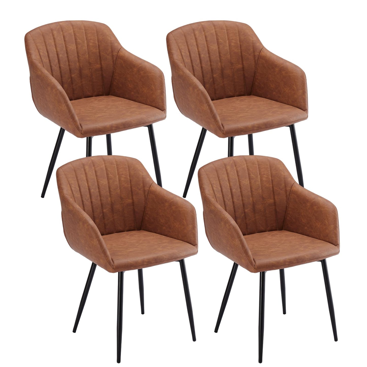 Esszimmerstühle Beige 4er Set mit Armlehnen, Modern Polsterstühle Leinen, Küchenstühle mit Metallgestell für Esszimmer, Wohnzimmer, Küche