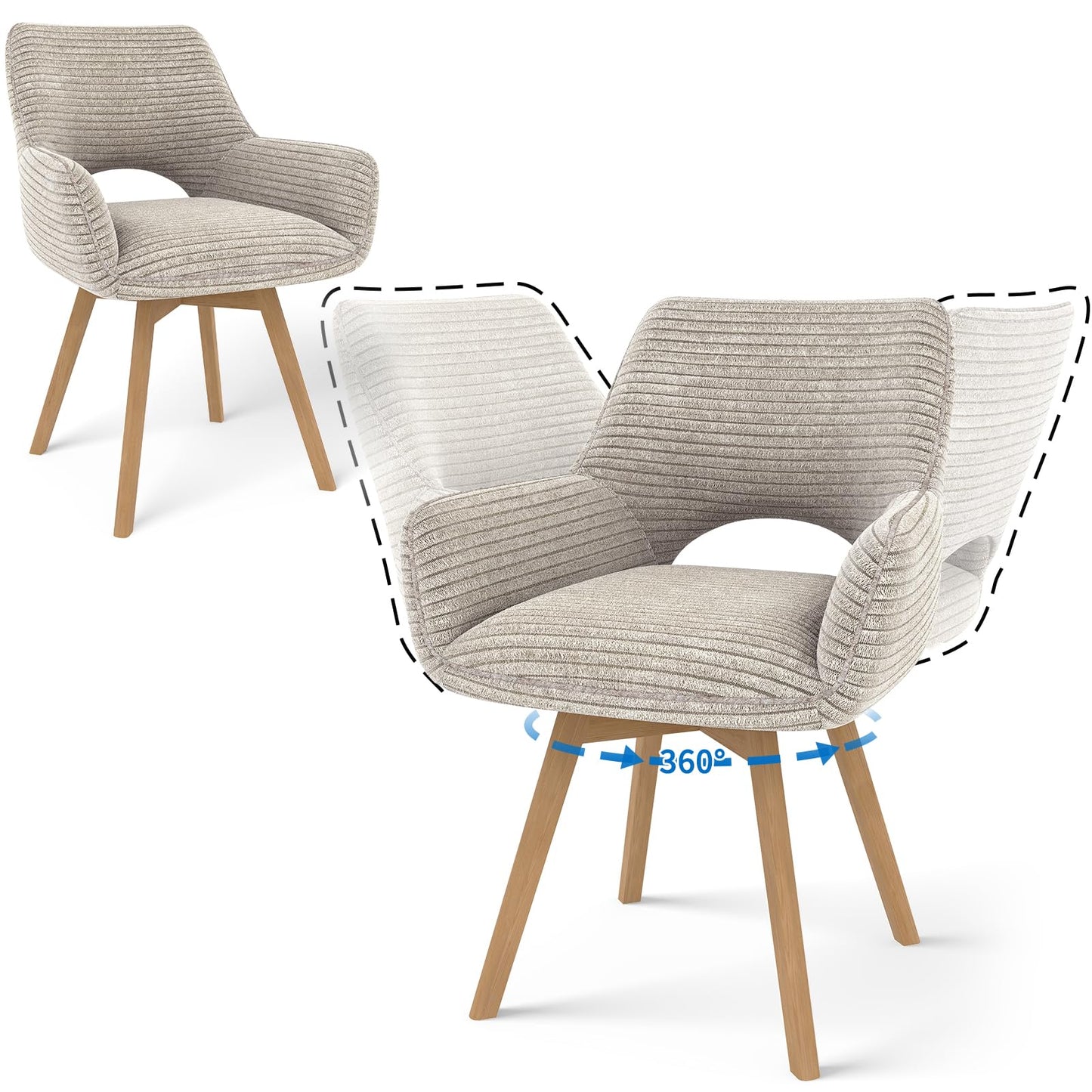 JIJIAN 2er Set 360° Drehbare Esszimmerstühle mit Armlehnen, Grün