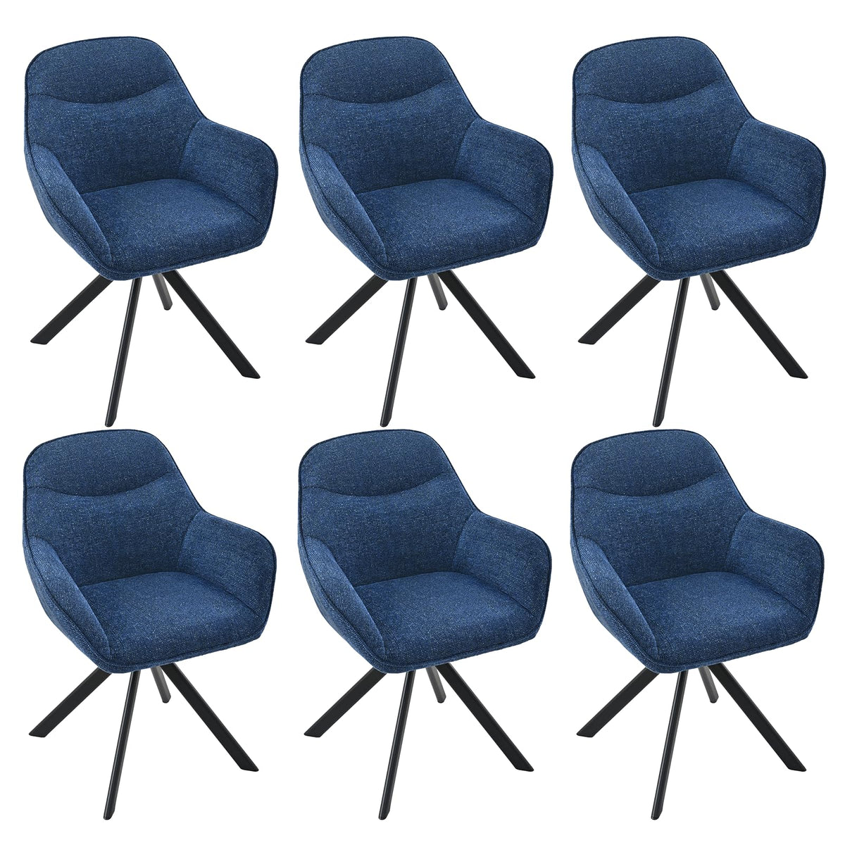 6er Set Esszimmerstühle Drehbar mit Armlehne, 360° Drehstuhl Polsterstuhl Samt Modern Küchenstuhl mit Metallbeine für Esszimmer, Wohnzimmer, Büro, Dunkelgrau