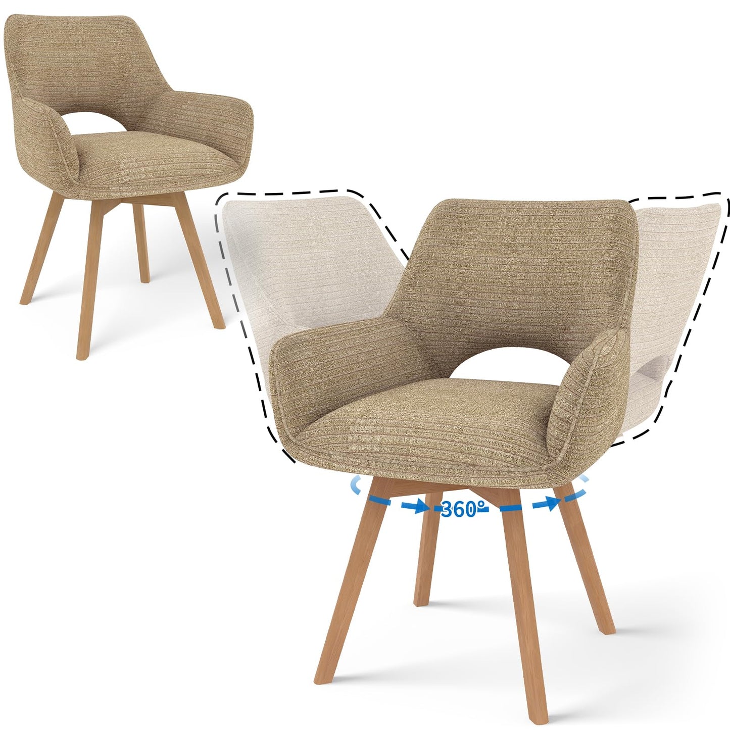 JIJIAN 2er Set 360° Drehbare Esszimmerstühle mit Armlehnen, Grün