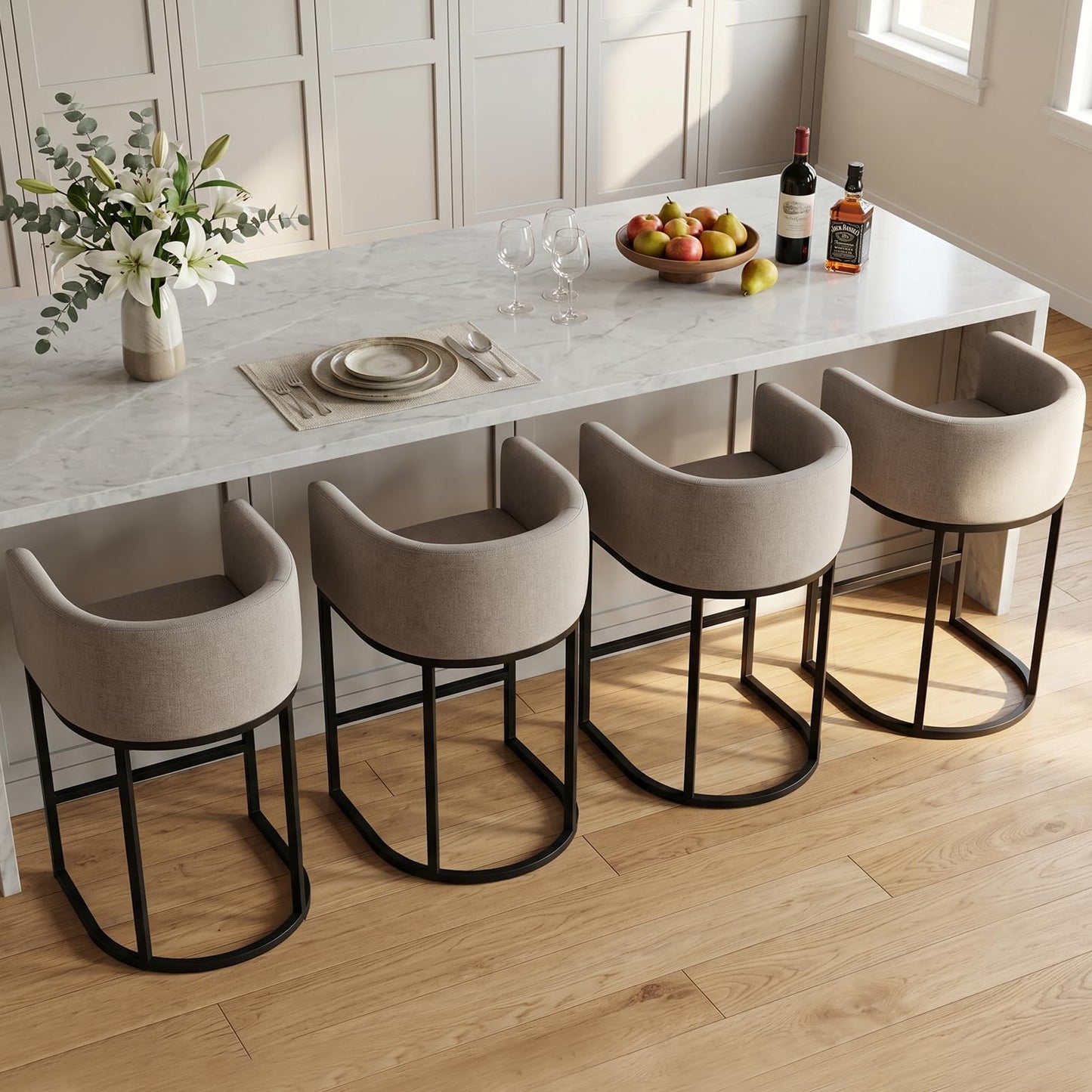 Barhocker 2er Set, 62 cm Leinen, Beige