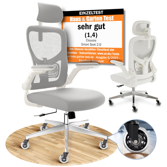 CLOUVOU BrightSeat Ergonomischer Bürostuhl Schwarz bis 150 kg – Schreibtischstuhl mit Kopfstütze, Lendenstütze & 2D Armlehnen