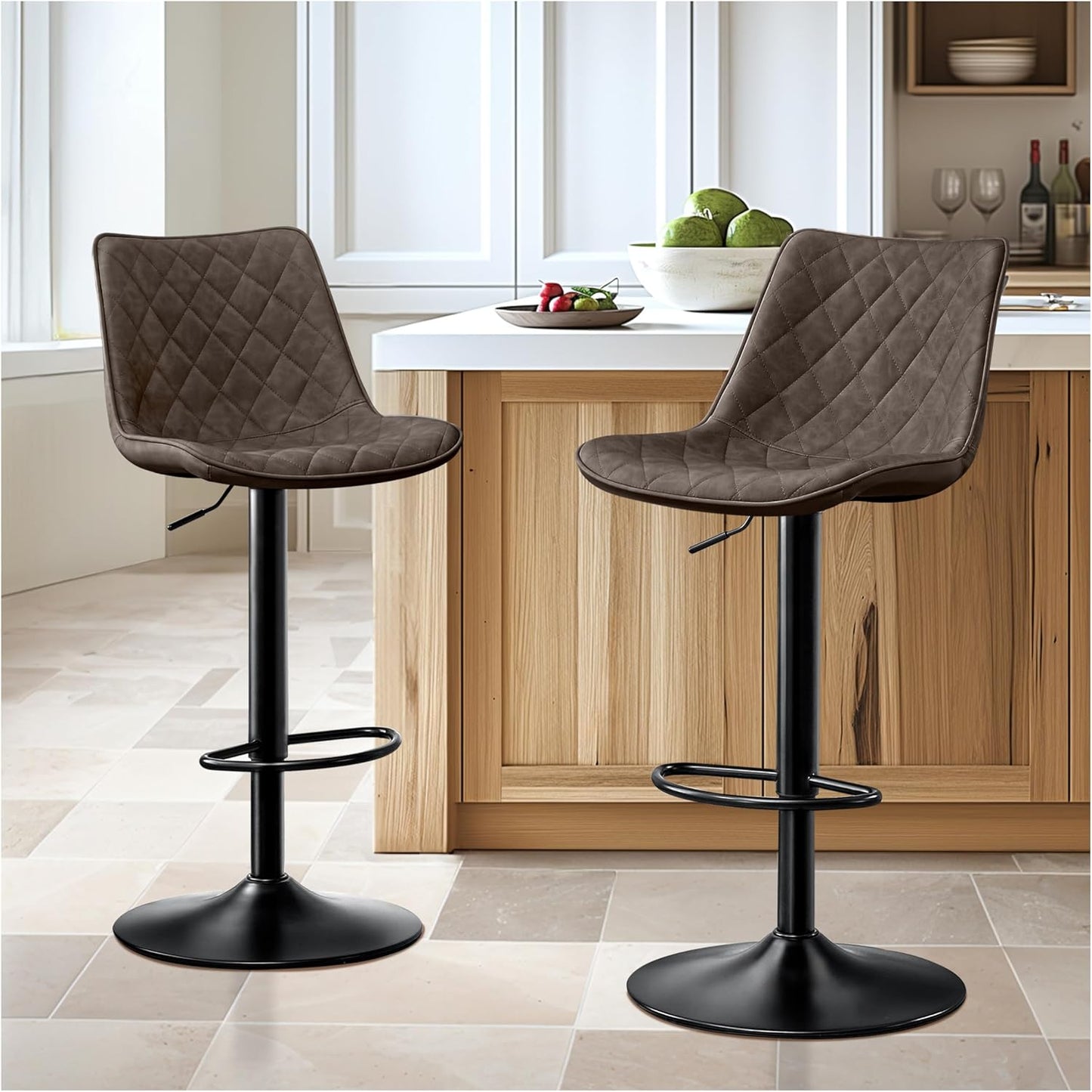 STOOLINK Barhocker 2er Set Barstuhl Höhenverstellbar mit Mikrofaser-Leder, Barhocker mit Lehne, Tresenhocker Drehbar, Bistrohocker Designer, Barstühle für Küche, Theke, Bar-Braun