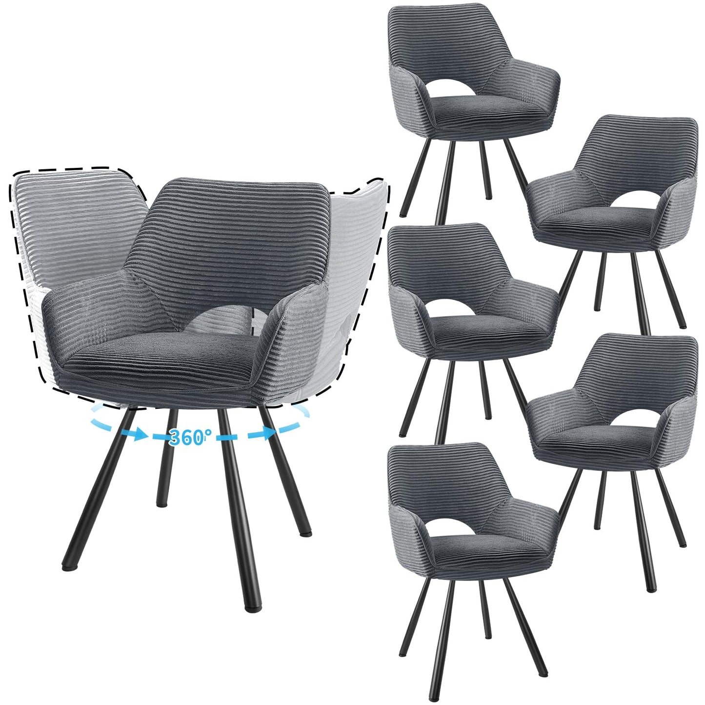 JIJIAN 2er Set 360° Drehbare Esszimmerstühle mit Armlehnen, Grün