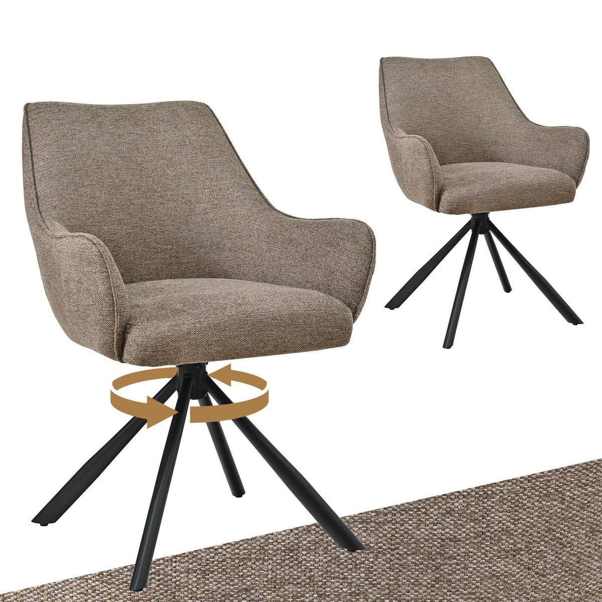 Esszimmerstühle Drehbar 4er Set mit Armlehne, gepolsterte Esszimmerstuhl mit hoher Rückenlehne für Esszimmer & Wohnzimmer, Büro, Beige1