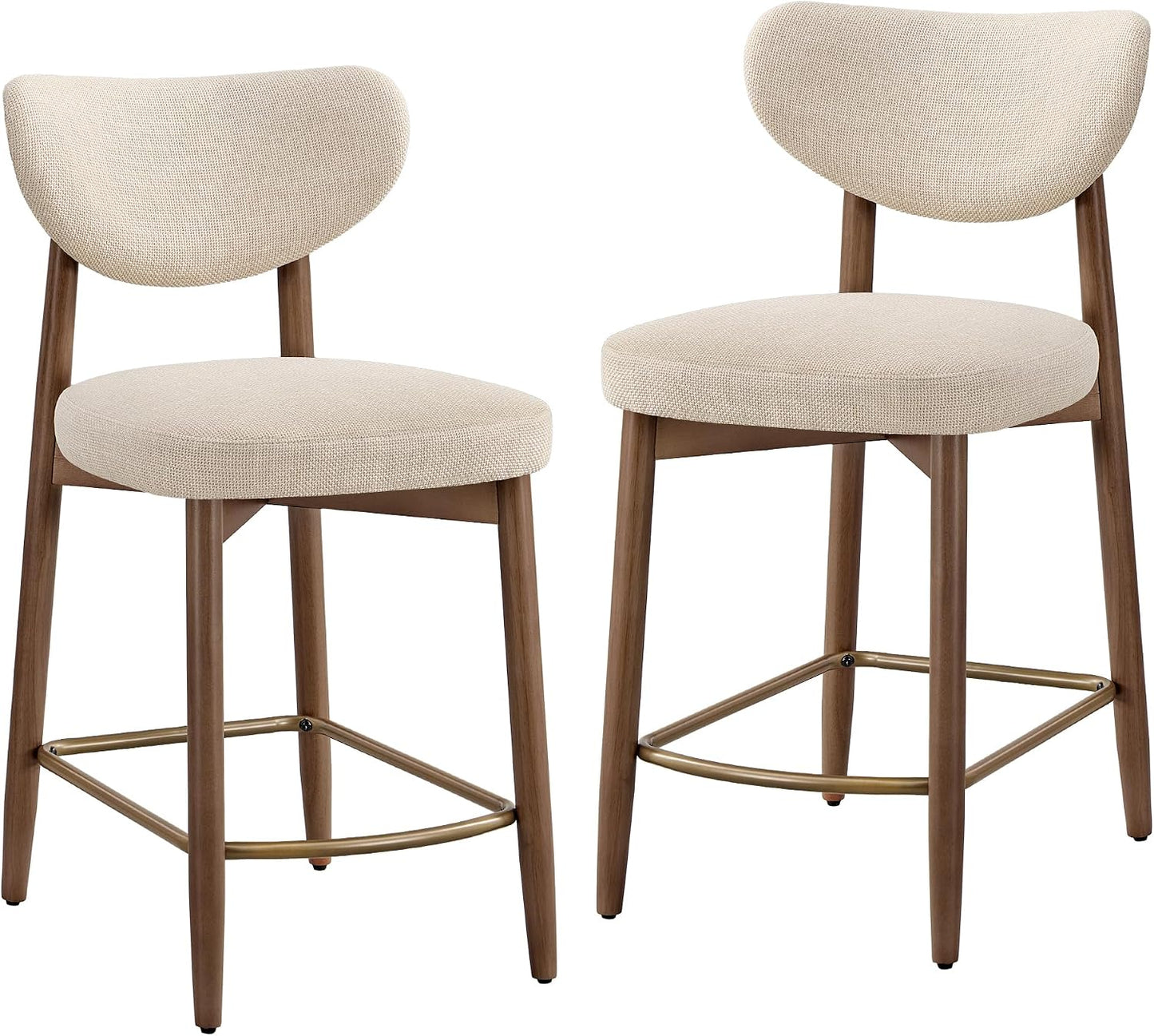 VASAGLE Barhocker 2er Set, mit Rückenlehne, Massivholzbeine, in Leinenoptik