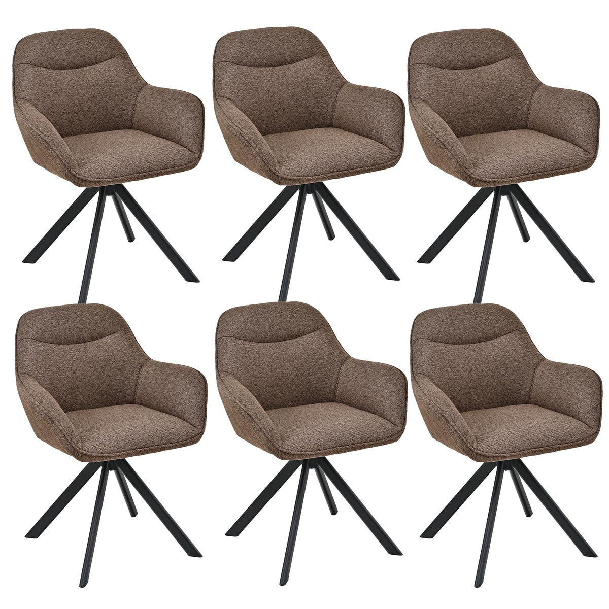 6er Set Esszimmerstühle Drehbar mit Armlehne, 360° Drehstuhl Polsterstuhl Samt Modern Küchenstuhl mit Metallbeine für Esszimmer, Wohnzimmer, Büro, Dunkelgrau