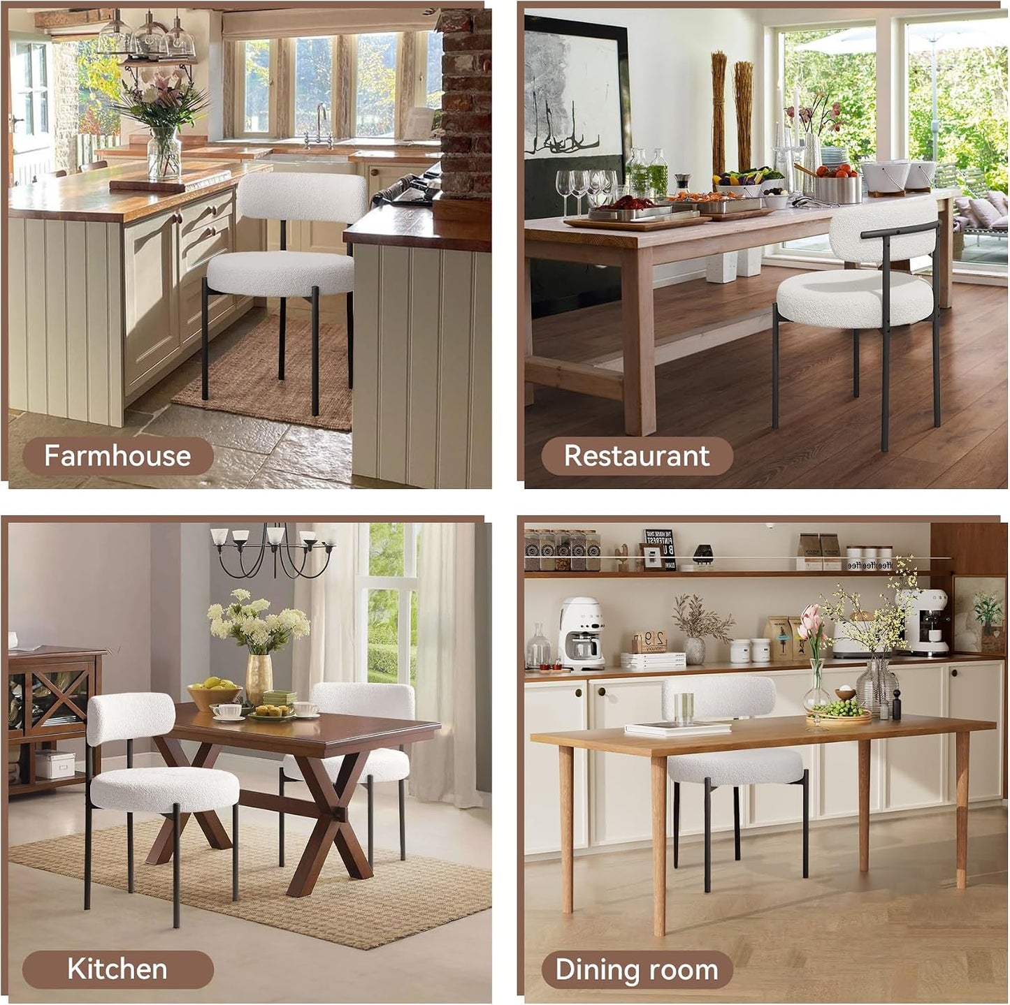 Hawthyhome Esszimmerstühle 4er Set丨Teddy Stoff Runde Boucle Stühle·Mid-Century gepolsterte Küchenstühle·Dining Chairs mit Metallbeinen·Creme Wei߷