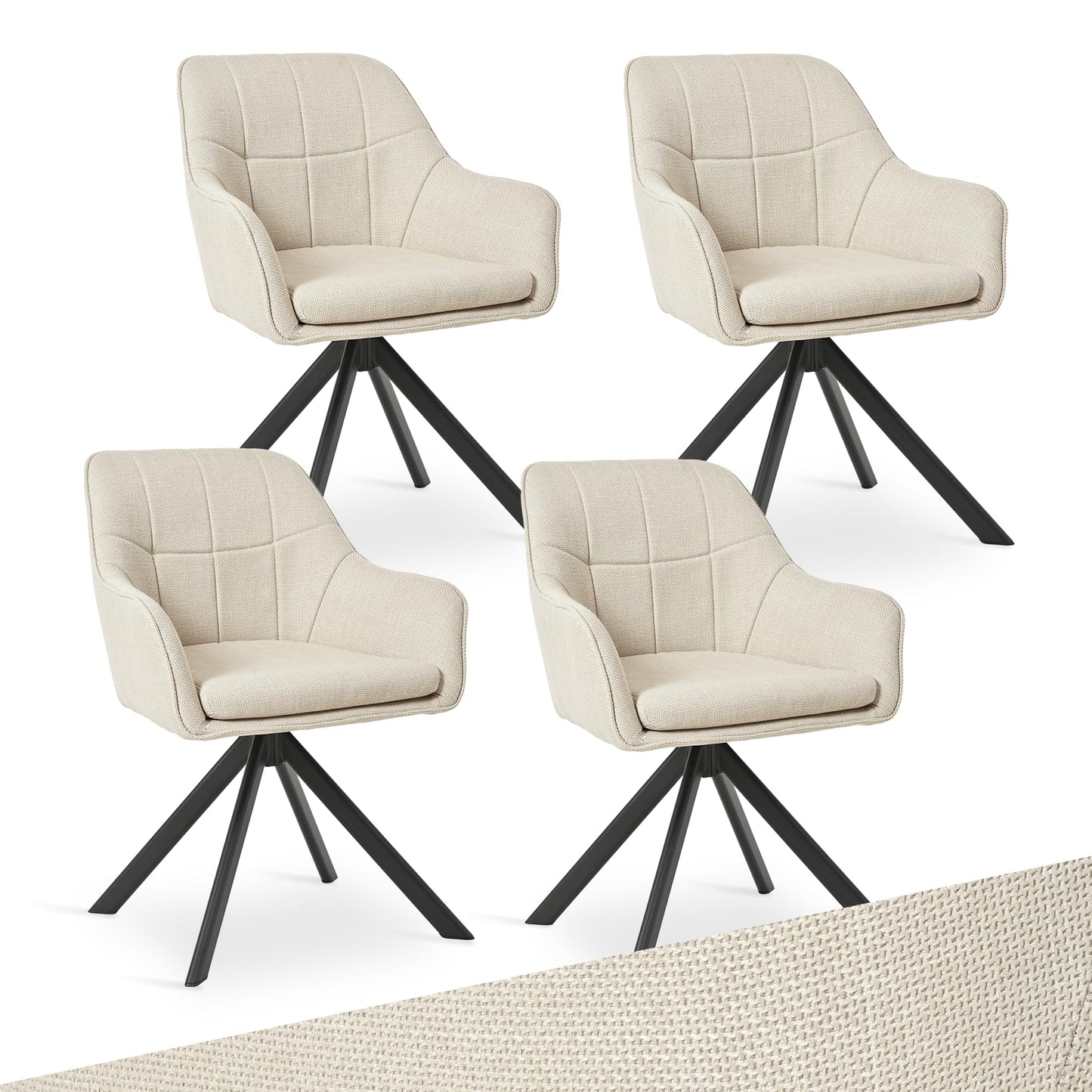 Drehstuhl Esszimmer 4er Set Samt Grün mit Armlehne Polsterstuhl Esszimmerstühle drehbar Küchenstuhl mit Metallbeine für Wohnzimmer Esszimmer