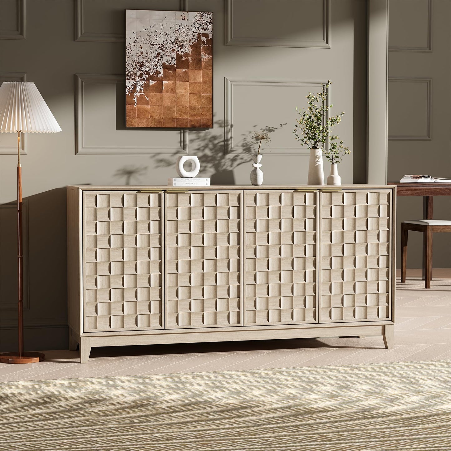 COLAMY Sideboard 150 cm Holz mit Stauraum – Modernes Sideboard für Wohnzimmer, Küchenschrank mit verstellbaren Einlegeböden, Buffet Schrank mit 3D Holzfront, Walnut