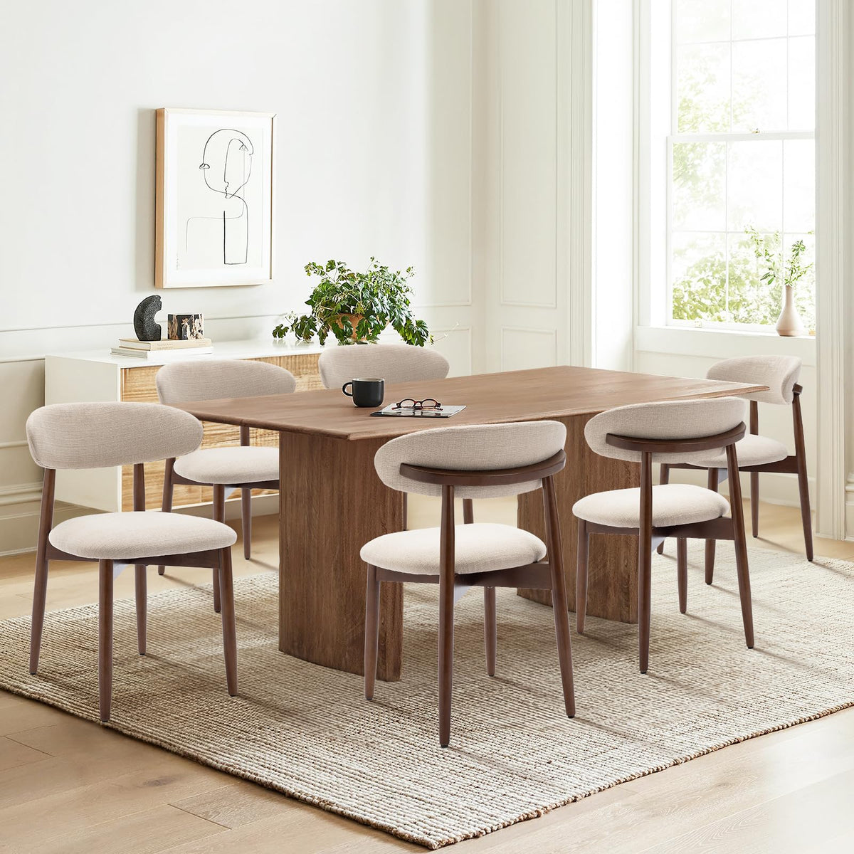 COLAMY Küchenstuhl Esszimmerstühle 4er Set, Moderne Polsterstuhl Essstühle mit Fester Rückenlehne, Stoff Esszimmerstühl mit Holzbein für Esszimmer, Küche, Restaurant, Beige