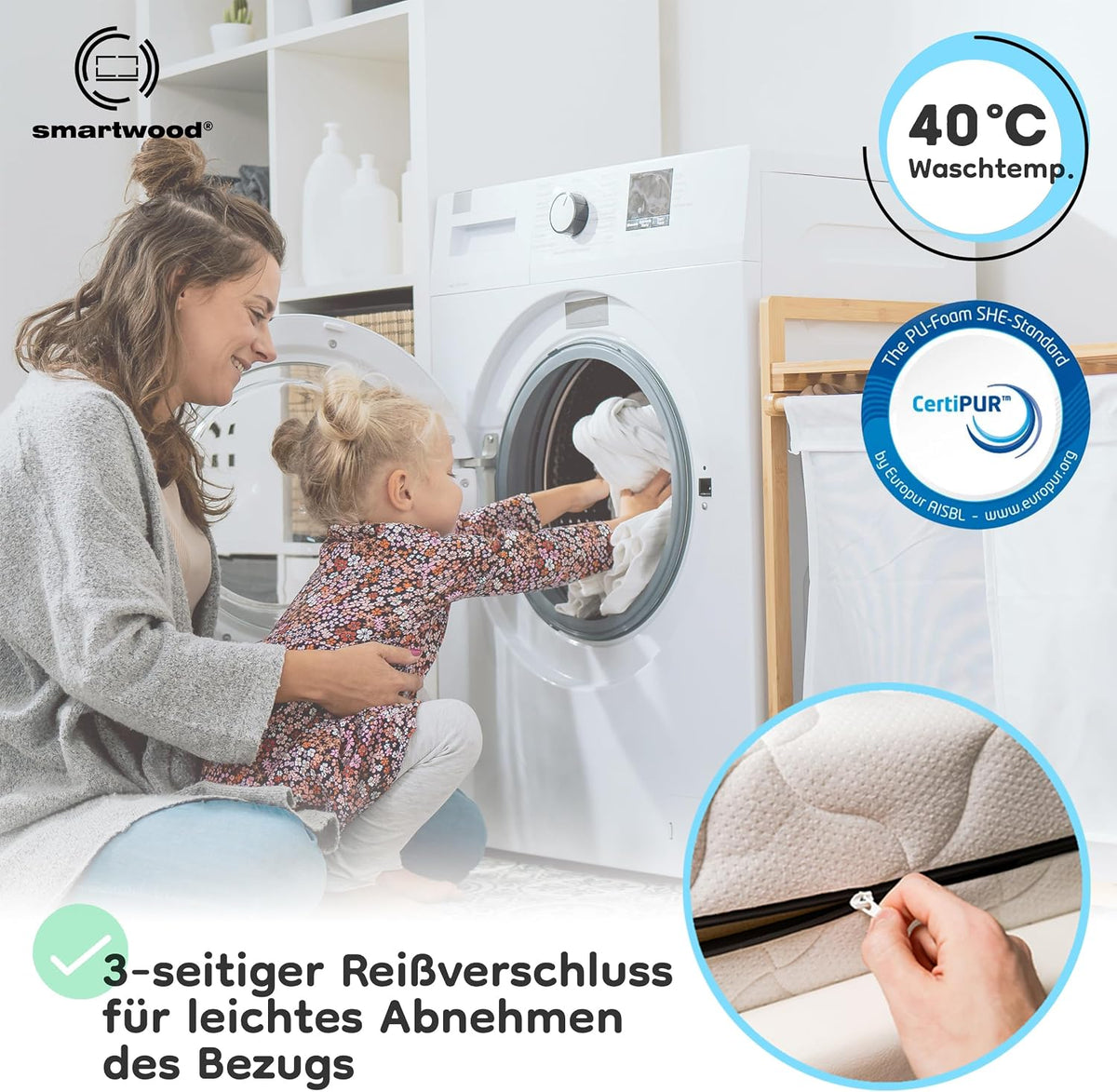 smartwood Matratze 90x200 12 cm, H2, Schaumstoff, SmartComfort