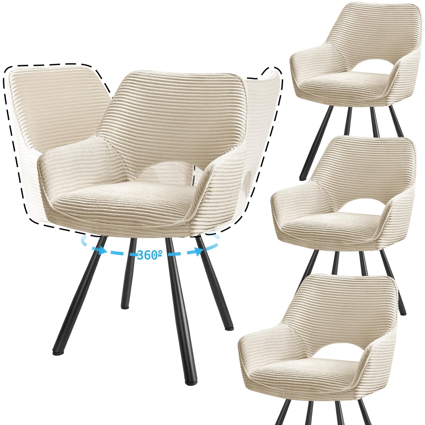 JIJIAN 2er Set 360° Drehbare Esszimmerstühle mit Armlehnen, Grün