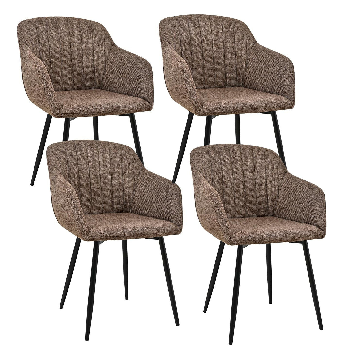 Esszimmerstühle Beige 4er Set mit Armlehnen, Modern Polsterstühle Leinen, Küchenstühle mit Metallgestell für Esszimmer, Wohnzimmer, Küche