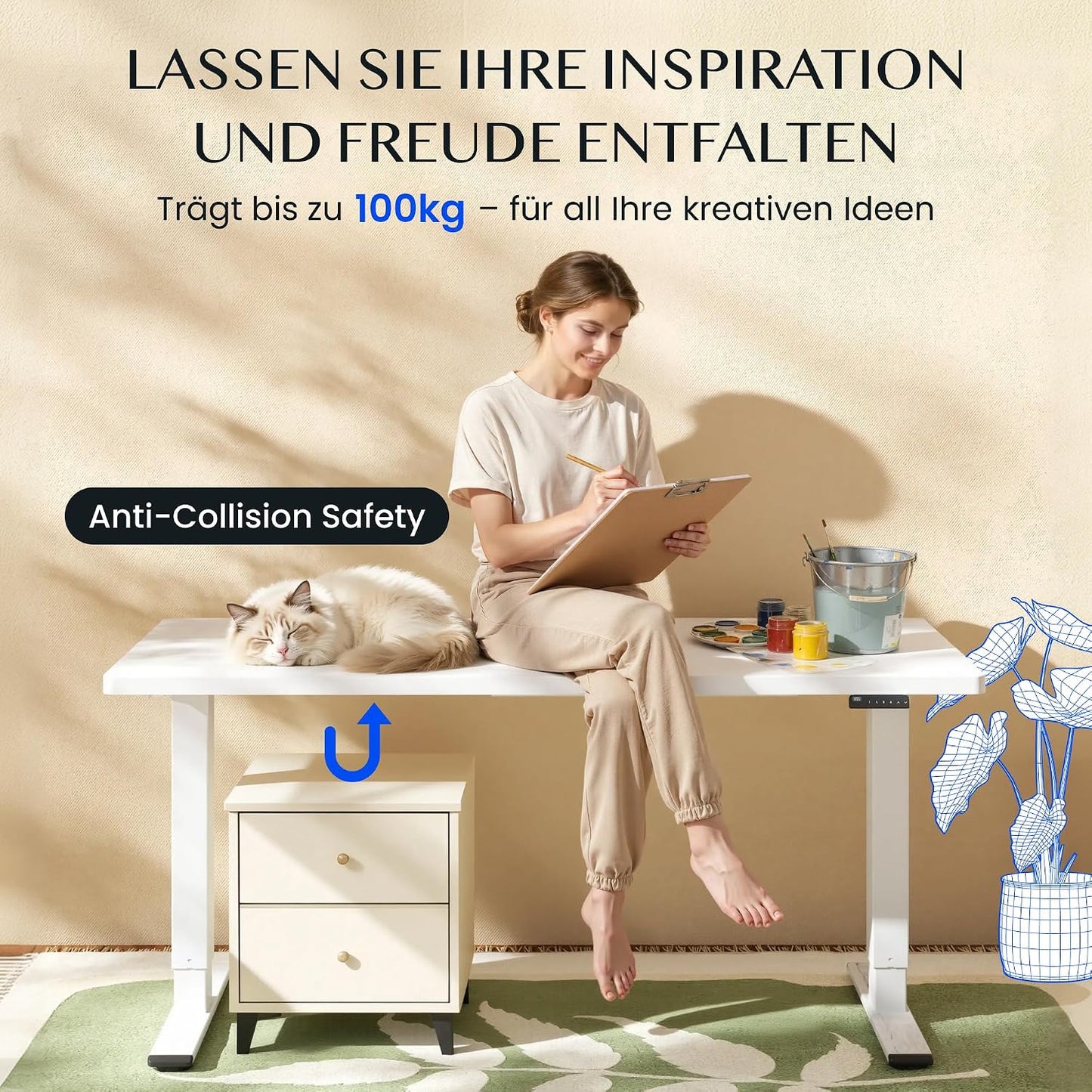 FLEXISPOT Höhenverstellbarer Schreibtisch elektrisch, Doppelmotor 160x80 cm