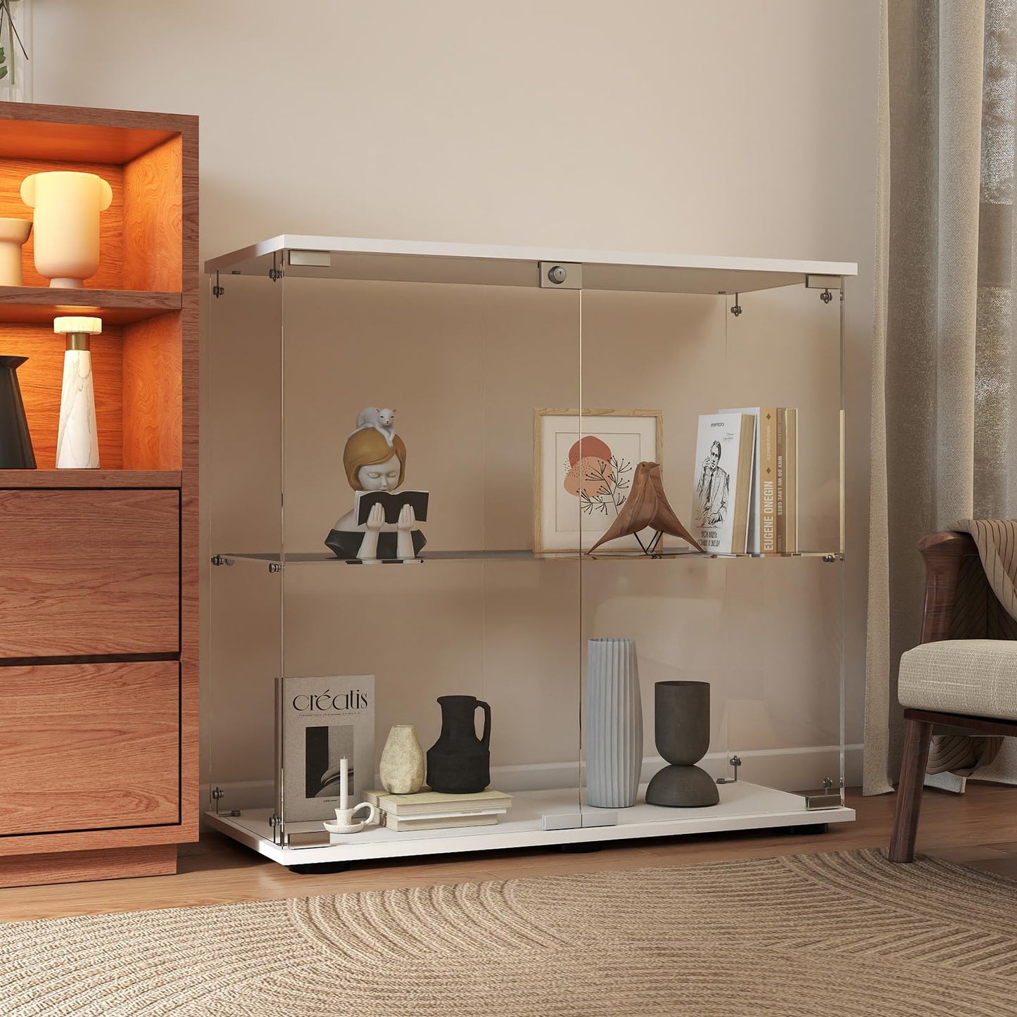 Glasvitrine Standvitrine in Schwarz, 164x42,5x36,5CM Glas Vitrine