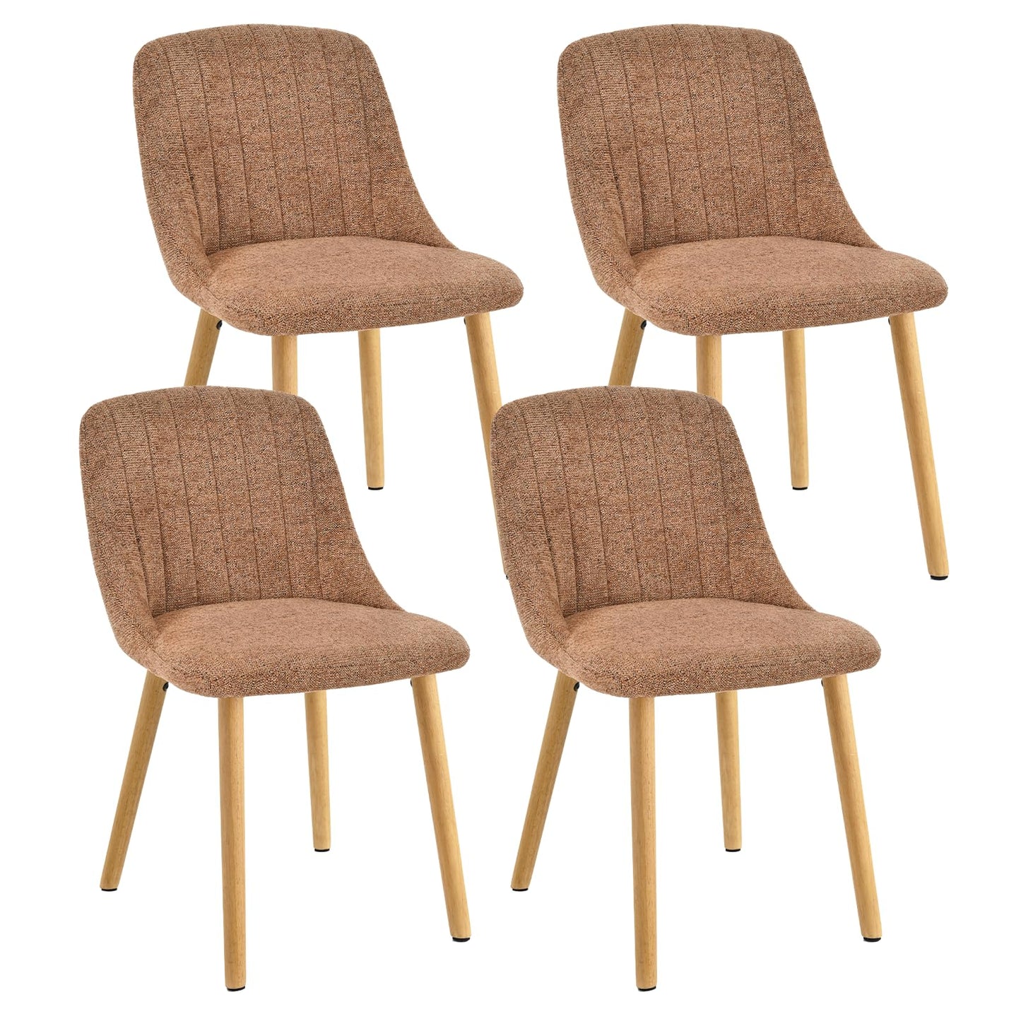Esszimmerstühle Beige 4er Set Holzbeine Polsterstuhl Küchenstuhl aus Polyester Stühle Esszimmer Wohnzimmerstuhl für Esszimmer Küche Büro